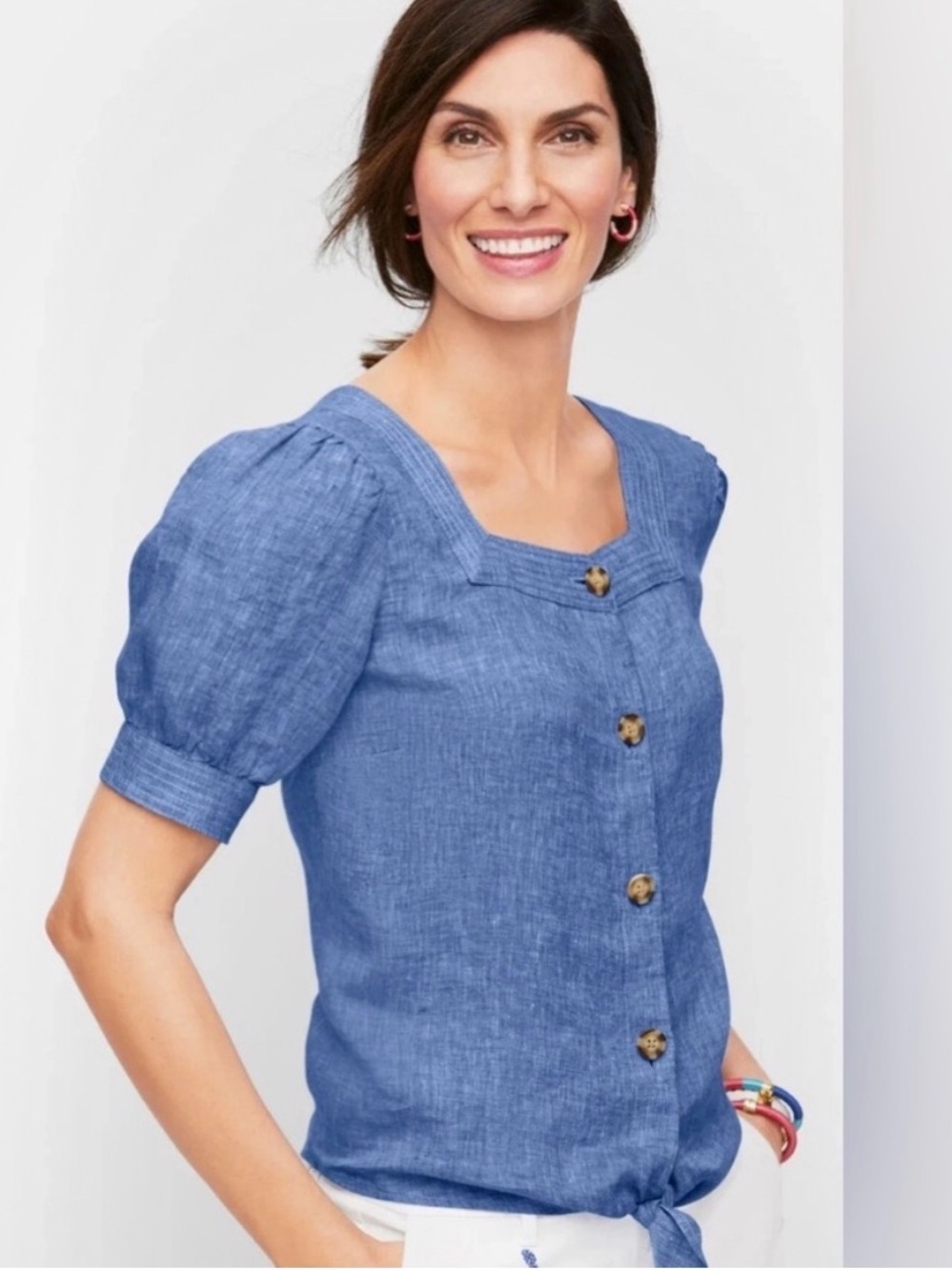 Talbots Women’s Blue 100% Linen Button Front Top size L